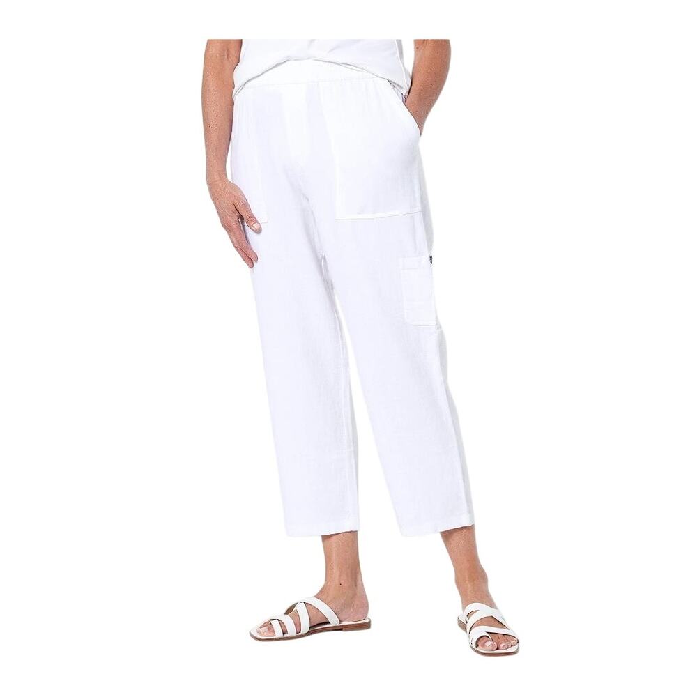SUSAN GRAVER Women's Regular Pure Easy Linen Utility Crop Pant Size XS In White